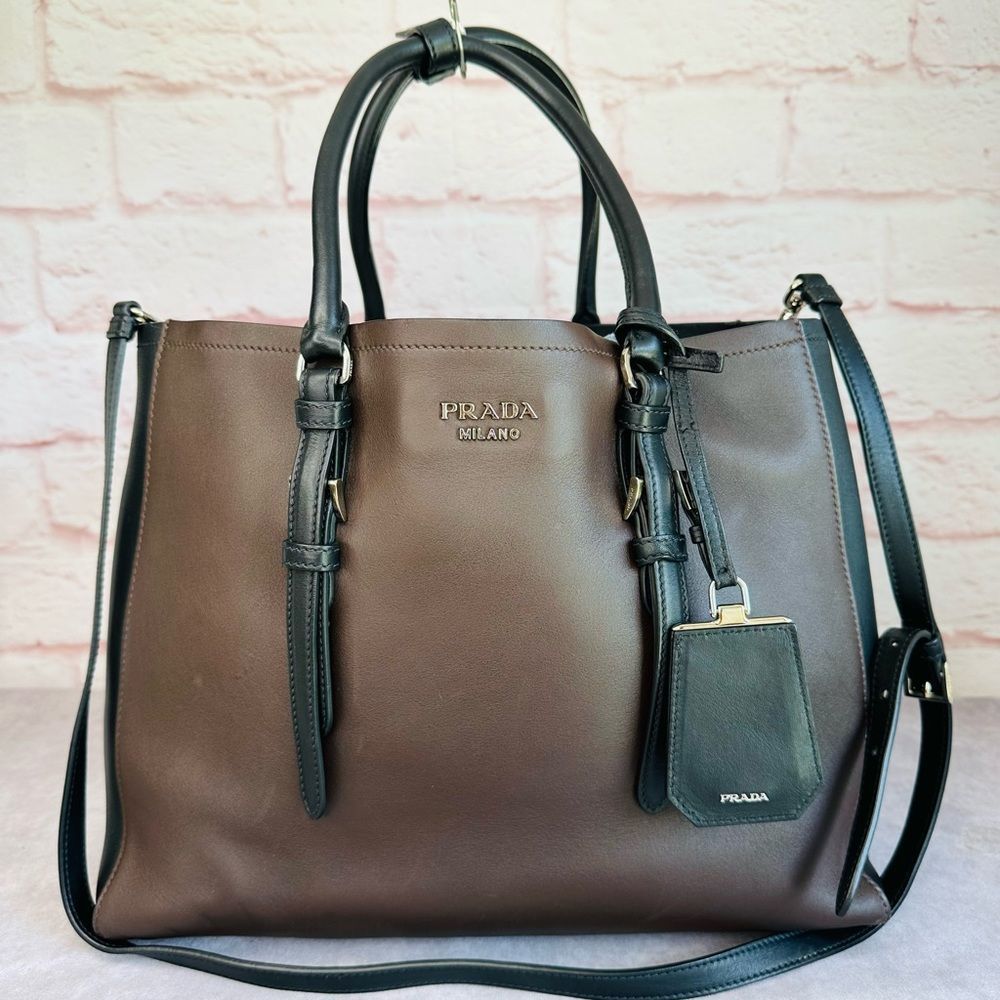 Prada City Calf Large Tote Caffe & Nero Leather